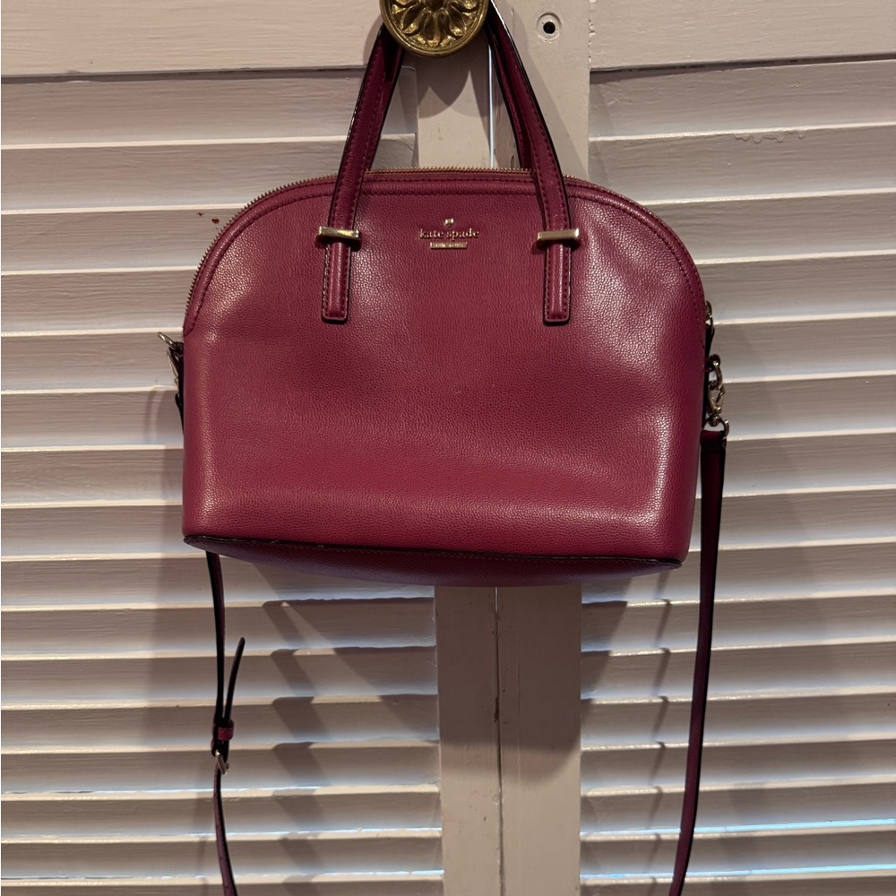 Kate Spade Dome Satchel Berry Leather Crossbody Top Handle Gold Zip
